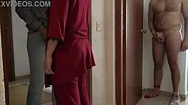 horny wife teases delivery guy as husband watches