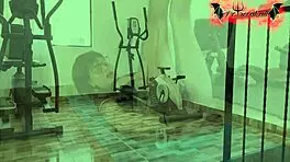 Colombian slut with tattoos masturbates with dildo in gym. Her natural tits bounce wild