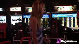 tall college coed in tight dress plays outdoors with long legs