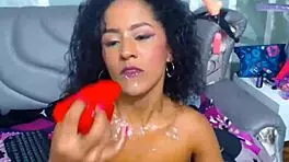 curly teen gets dirty and nasty gagging on panties with saliva