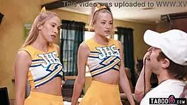 Cheerleaders let their coach decide their fate, and he fucks both of them in the ass.