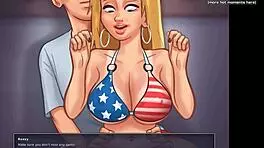 Hot blonde teen asks, Want to massage my big tits during gameplay? in Summertime Saga.