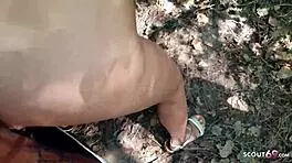 Caught the mature couple fucking in the park, german student joins for threesome?