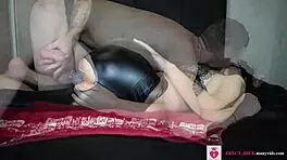 Creampie In Leather Tights With Double Penetration And Transparent Dildo!