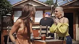 April Olsen and Kenzie Taylor scissoring with toys for orgasm