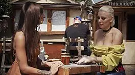 April Olsen and Kenzie Taylor scissoring with toys for orgasm