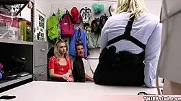 Busty milf mall cop caught a cute teen 18+ stealing from the cosplay shop and now its time to pay