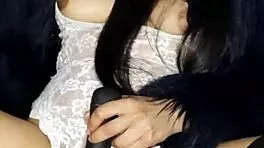 Beautiful housewife Bluee performs solo masturbation show ending in intense squirting cumshot