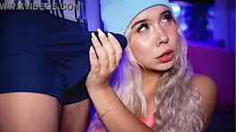 Blonde college student teases her boyfriend's cock over boxer shorts