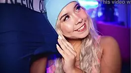 Blonde college student teases her boyfriend's cock over boxer shorts