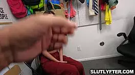 shoplifter aubry babcock shows officer rusty her big ass and pussy to go free from the shop.