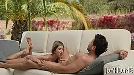 I watch the monster cock ram her teen asshole and twat roughly