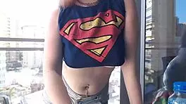 hot gamer girl flashing big boobs on balcony