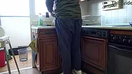 horny teen loves bent-over kitchen sex with milf's cock