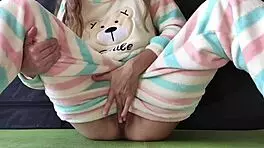 Teen in pajama small tits hard masturbate pussy and squirting orgasm