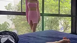 skinny latina brunette with long hair bends over for rough spanking while twerking on cock and showing tits