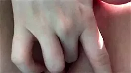 hot babe masturbates shaved pussy with fingering for date in closeup