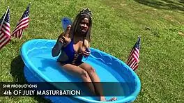 Wow! Nina Rivera toys pussy in backyard on July 4th!