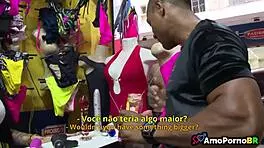 The best sex shop seller in the neighborhood shows off her big tits and ass while getting fucked with a monster cock.