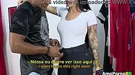 The best sex shop seller in the neighborhood shows off her big tits and ass while getting fucked with a monster cock.