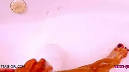 sexy teen brunette shows perfect body in bath, casting amateurs