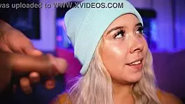 Blonde with cute face GIVES boyfriend an intense FOOTJOB