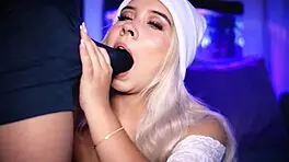 Horny blonde teases boyfriend's cock through tight boxers