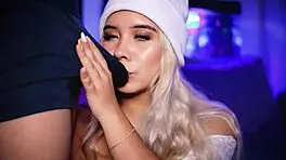 Horny blonde teases boyfriend's cock through tight boxers