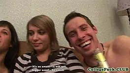 teen amateurs jerking and sucking cock in wild dorm room close-up action