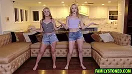 Stepsisters letting stepbrother fuck their tight teen 18+ pussies