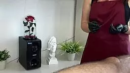 hey, during depilation training with sugarnadya, client cums on young apprentice!