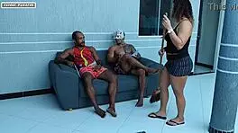 Two muscular students hire a cleaner, but end up fucking her hard, filling her ass and mouth with cum.