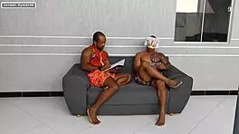 Two muscular students hire a cleaner, but end up fucking her hard, filling her ass and mouth with cum.