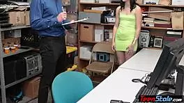 Nervous Teen Shoplifter Gets Bent Over and Fucked by Security