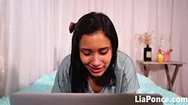 Latina teen Lia Ponce sucks cock before missionary pounding
