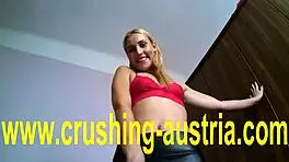 Kimberly asks, 'Want to jerk off to my feet in heels?'