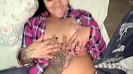 I grabbed my cousin on the sofa and asked, 'want me to fill your pussy?'