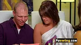 sexy brunette riding wild cocks at this crazy swinger orgy, damn! can't believe the action here.