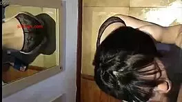 Uncensored asian teen with big tits gives blowjob to skinny chinese guy