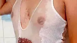 Teen Alt Slut Teases Topless in Steamy Shower Strip