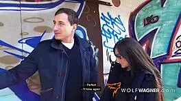 Lullu Gun intensely spit roasted outdoors by two filthy interracial fuckers