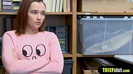 Hot teen shoplifter caught, pays with rough pussy fuck.