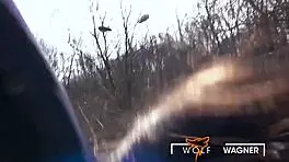 Lullu Gun intensely spit roasted outdoors by two filthy interracial fuckers