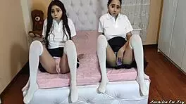 Innocent latina stepdaughters get sexual education from perverted stepfather at home