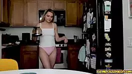 sexy babe aften opal takes stepdad's big cock doggystyle in shower