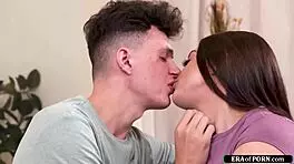 Petite brunette babysitter gives blowjob and gets anal fucked by big cock guy.