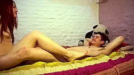 playing with my petite girlfriend trying footjob on big cock for the first time as amateurs