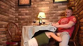 Crazy hot girl sucking dick under the table in the cafe, so wild!