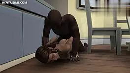 gorgeous teen catches her bbc roommate naked smoking, gets horny and fucks him in the kitchen 😏 more at hentaisims.com