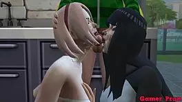 I can't believe hinata and sakura talked about loving to fuck, then we had that wild threesome on the table, finishing inside her.